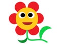 A cartoon illustration of a red yellow flower with a smiling face white backdrop Royalty Free Stock Photo