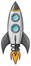 Cartoon illustration of a retro rocket ship with windows and flames, ready for space travel Royalty Free Stock Photo