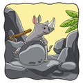 Cartoon illustration rhino sitting