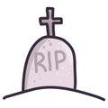 Cartoon Illustration With Rip Gravestone With Cross On White Background.