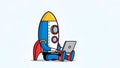 Rocket Laptop Cartoon Startup, Technology, Innovation Concept Royalty Free Stock Photo