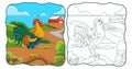 Cartoon illustration the rooster crows on the tree trunk book Royalty Free Stock Photo