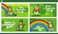 Saint Patrick Day designs set with cartoon Leprechaun character Royalty Free Stock Photo