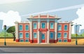 cartoon illustration. School building on a city scape background. Educalion and learning. Royalty Free Stock Photo