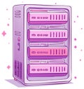 Cartoon illustration of a server rack with multiple pink computing servers Royalty Free Stock Photo