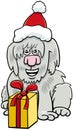 Cartoon shaggy dog with gift on Christmas time Royalty Free Stock Photo