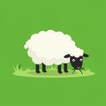 Cartoon illustration of a sheep standing on a patch of grass, set against a solid green Royalty Free Stock Photo