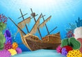 Cartoon illustration of Shipwreck on the ocean Royalty Free Stock Photo