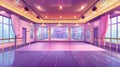 Cartoon illustration showing a dance studio, an empty ballet class interior with mirrors and wooden floor. A rehearsal Royalty Free Stock Photo