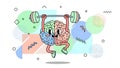 Brain Training Cartoon Brain Lifting Weights, Mental Exercise Royalty Free Stock Photo