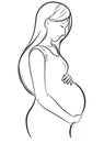 Sketch Expecting Woman Touching Pregnant Belly