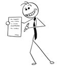 Cartoon Illustration of Sleazy Smiling Businessman Salesman Offering a Contract or Agreement to Signing