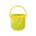 Small green bucket with yellow handle. Plastic container for carry liquids. Flat vector item for chicken games in