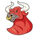 Smiling bull head illustration on white background