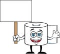 Cartoon smiling roll of toilet tissue holding a sign