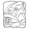 Cartoon illustration snail walking on tree leaves coloring book or page for kids