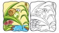 Cartoon illustration snail walking on tree leaves coloring book Royalty Free Stock Photo