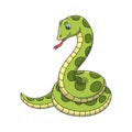 cartoon illustration a snake relaxing on a big and tall tree Royalty Free Stock Photo