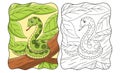 cartoon illustration a snake relaxing on a big and tall tree to see its prey from above book or page Royalty Free Stock Photo