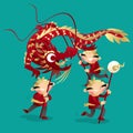 Kids playing Chinese dragon dance