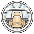 Cartoon Illustration of Spaceship Interior with Chair and Windows Royalty Free Stock Photo