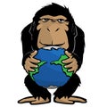 Gorilla ape holding a globe or earth