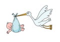 Stork and baby.Vector illustration eps. Royalty Free Stock Photo