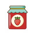 Cartoon illustration of a strawberry jam jar with a fruit label Royalty Free Stock Photo
