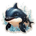 Cartoon illustration style orca jumping out of the water.