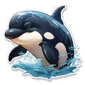 Cartoon illustration style orca jumping out of the water.