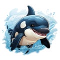 Cartoon illustration style orca jumping out of the water.