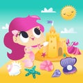 Super Cute Mermaid Playing Sand Castle By The Beach Royalty Free Stock Photo