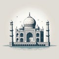 Cartoon illustration of the Taj Mahal palace. Generative AI. Royalty Free Stock Photo