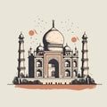 Cartoon illustration of the Taj Mahal palace. Generative AI. Royalty Free Stock Photo