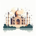 Cartoon illustration of the Taj Mahal palace. Generative AI. Royalty Free Stock Photo