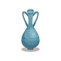 Tall blue amphora with ornament. Old ceramic jug with two handles and narrow neck. Flat vector icon of pottery pitcher Royalty Free Stock Photo