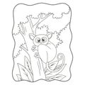 Cartoon illustration tarsier climbing a tall and big tree to relax on it book or page for kids