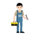 Cartoon illustration - technician man in blue uniform. Royalty Free Stock Photo