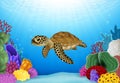 Cartoon illustration of Turtle with beautiful underwater world Royalty Free Stock Photo