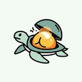 Cartoon illustration of a turtle with an open shell revealing an orange egg Royalty Free Stock Photo
