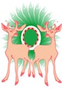 Cartoon illustration of twin cute brown deers with beautiful green flower as background.cdr