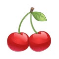 Cartoon illustration of two cherries with leave