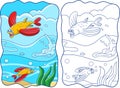 Cartoon illustration two fish with long fins swimming and jumping in the ocean book Royalty Free Stock Photo