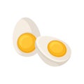 Two halves of hard-boiled egg isolated on white background. Healthy product. Cooking ingredient. Flat vector icon