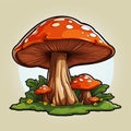 cartoon illustration of two red mushrooms on the ground Royalty Free Stock Photo