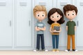 Cartoon illustration of two students standing in front of school lockers. Royalty Free Stock Photo