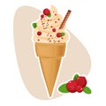 Cartoon illustration of vector wafer cone with ice cream