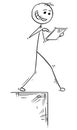 Cartoon Illustration of Walking Man with Handsfree and Tablet Fa