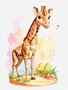 Cartoon illustration of Watercolor style giraffe.