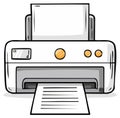 Cartoon illustration of a white printer with paper coming out Royalty Free Stock Photo